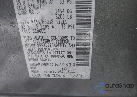 2015 Nissan Pathfinder Platinum/S/Sl/Sv from USA, damaged, VIN 5N1AR2MN9FC629514